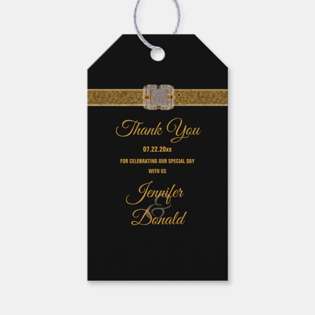 Elegante Black Gold Glitzer Brooch Geschenkanhänger (Vorderseite)