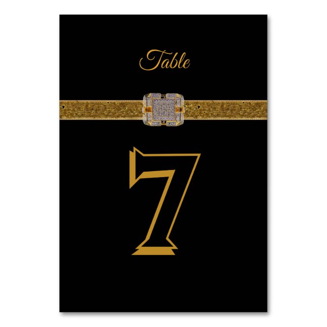 Elegante Black Gold Glitzer Brooch Tischnummer (Vorderseite)