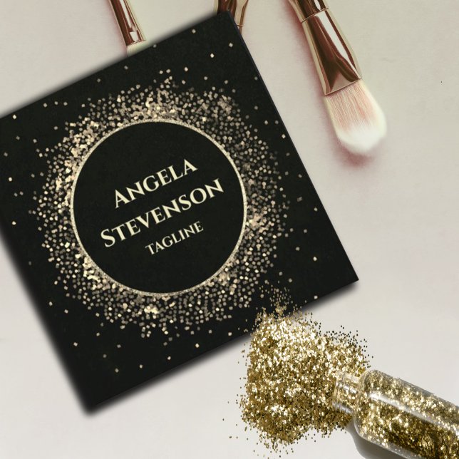 Elegante Black Gold Glitzer Business Card Quadratische Visitenkarte (#goldenbusinesscard #glitter #goldfaux #sparkles #luxury #zazzlemade #blackgold#glittergold)
