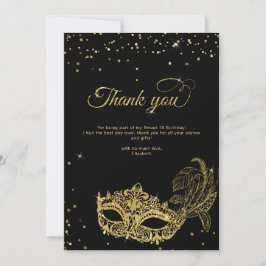Elegante Black Gold Glitzer Masquerade Vielen Dank Dankeskarte