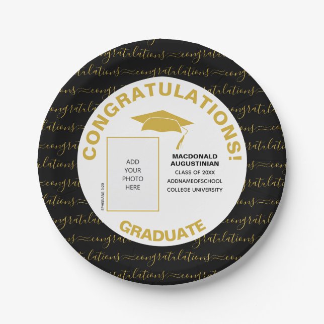 Elegante Black Gold Graduate Foto Paper Teller (Vorderseite)