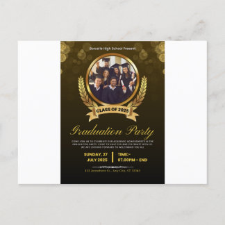 Elegante Black & Gold Graduation Party Einladung. Einladungspostkarte