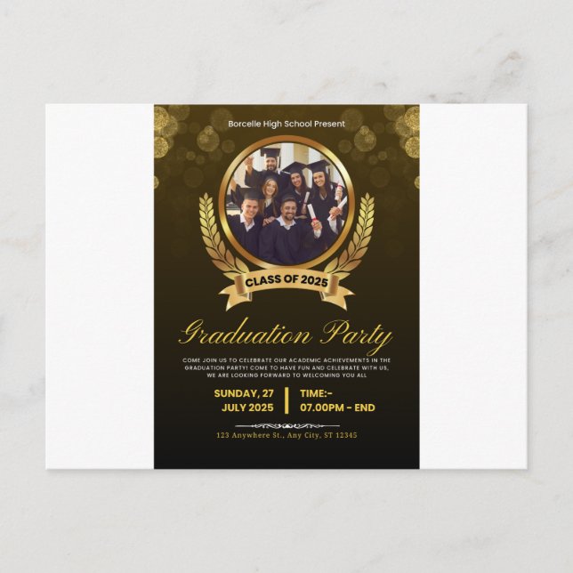 Elegante Black & Gold Graduation Party Einladung. Einladungspostkarte (Vorderseite)