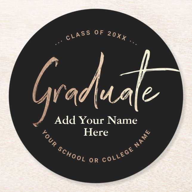Elegante Black Gold Graduation Party Runder Pappuntersetzer (Vorderseite)