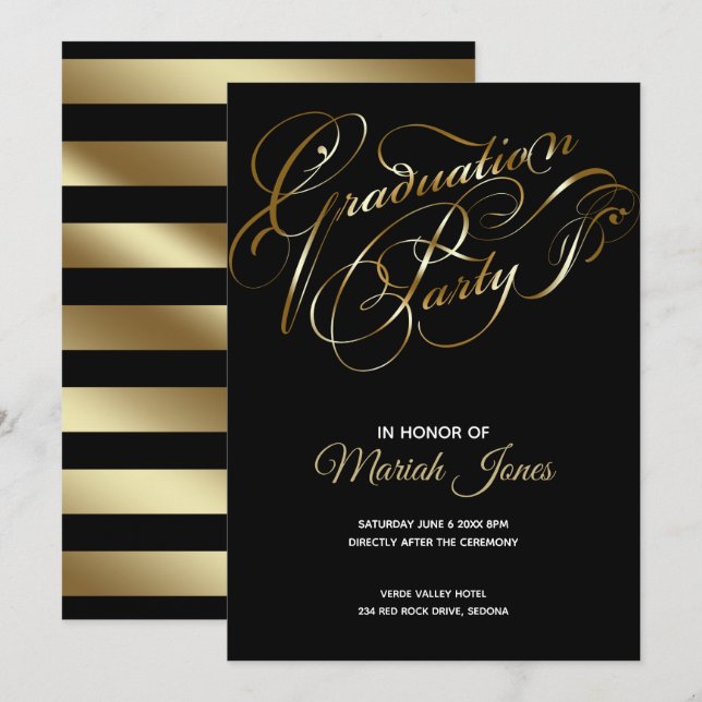 Elegante Black-Gold-Graduierungspartei Einladung (Vorne/Hinten)