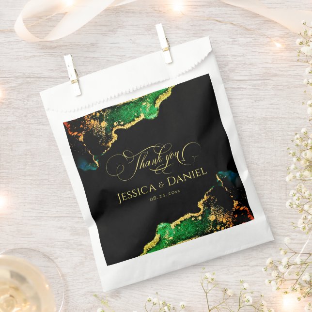 Elegante Black Gold Green Wedding Geschenktütchen (Ausgeschnitten)