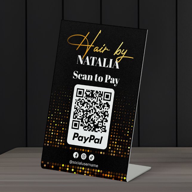 Elegante Black Gold Haar Salon Paypal Scan zu zahl Sockelschild (Von Creator hochgeladen)