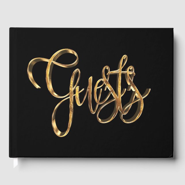 Elegante Black Gold Handwriting Typografy Gäste Gästebuch (Vorderseite)