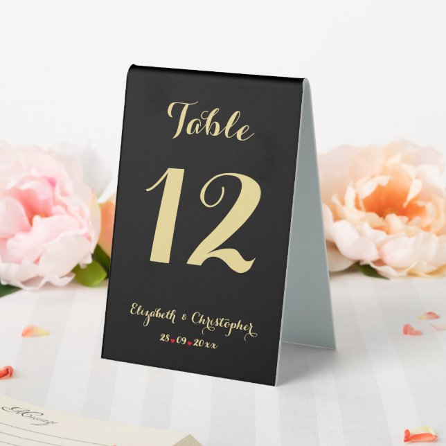 Elegante Black Gold Hochzeit Reception Tischnummer Tischaufsteller (In Situ (Hochzeit))