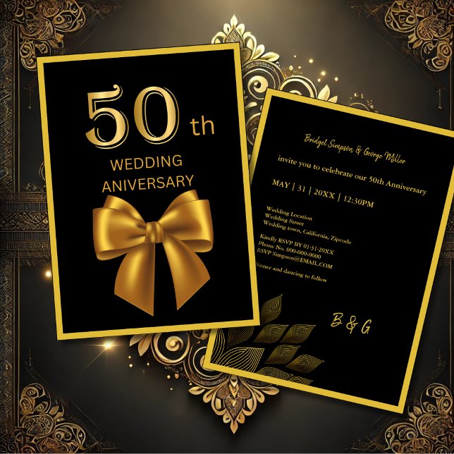 elegante Black & Gold Hochzeitkarte zum 50. Geburt (Von Creator hochgeladen)