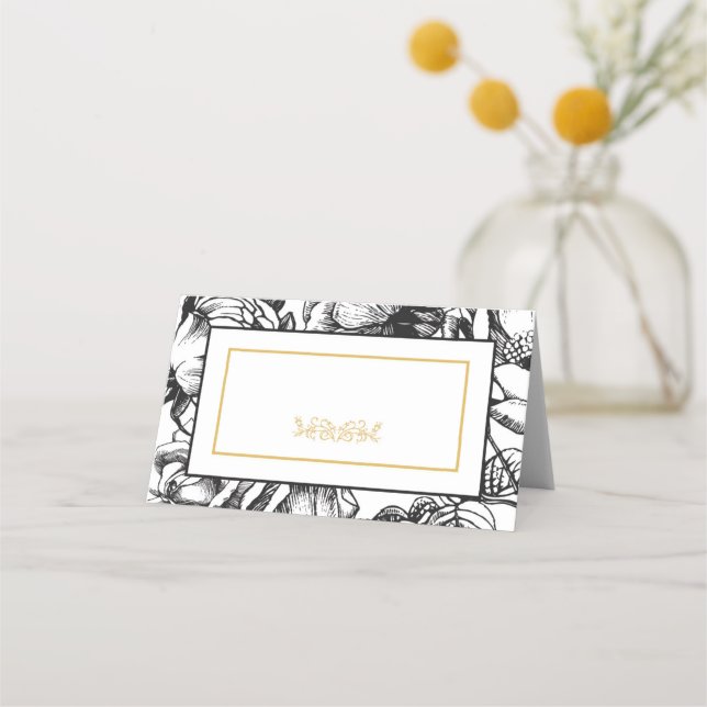 Elegante Black & Gold Hochzeitsparty Platzkarten (Vorderseite)