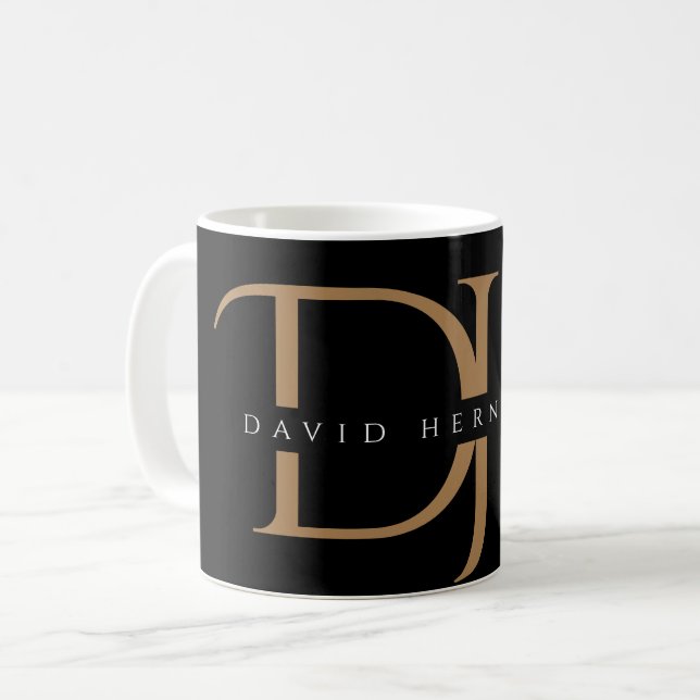 Elegante Black Gold Initials Monogram Modern Custo Kaffeetasse (Vorderseite Links)