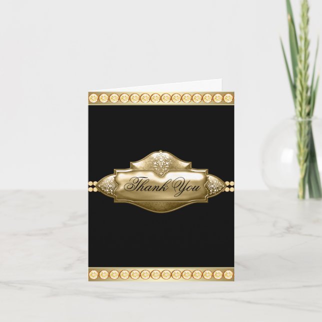 Elegante Black Gold Jewel Vielen Dank Karten (Vorderseite)