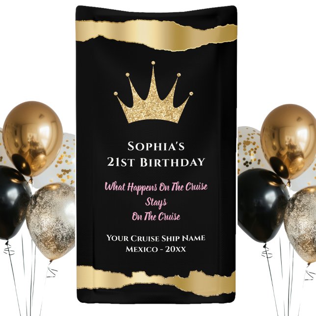 Elegante Black Gold Kreuzfahrt Geburtstag Banner (Birthday Cruise - Celebrate the birthday girl with a gold and black elegant door decor banner. )