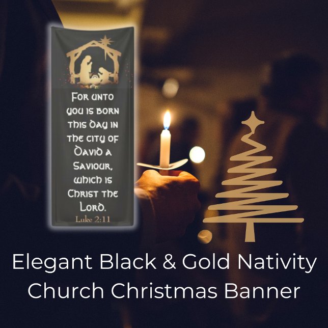 Elegante Black & Gold Krippe Weihnachten Banner (Von Creator hochgeladen)