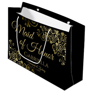 Elegante Black & Gold Lace Trauzeugin Hochzeit Große Geschenktüte