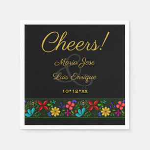 Elegante Black Gold Latin American Floral Wedding  Serviette