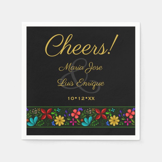 Elegante Black Gold Latin American Floral Wedding  Serviette (Vorderseite)