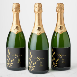 Elegante Black Gold Leaf Moderne Monogram Wedding