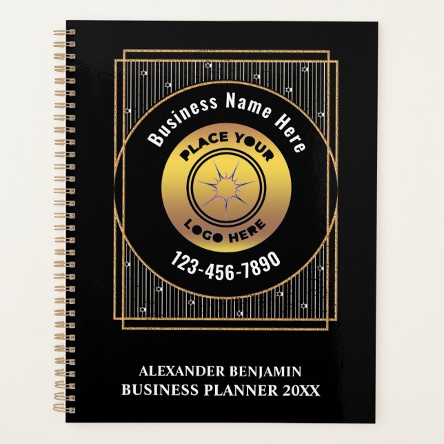 Elegante Black Gold Logos personalisieren Planer (Vorderseite)