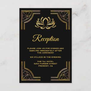 Elegante Black Gold Lotus Blume Hochzeit Empfang Begleitkarte