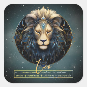 Elegante Black Gold Löwe Astrologie Sun Sign Leo Quadratischer Aufkleber