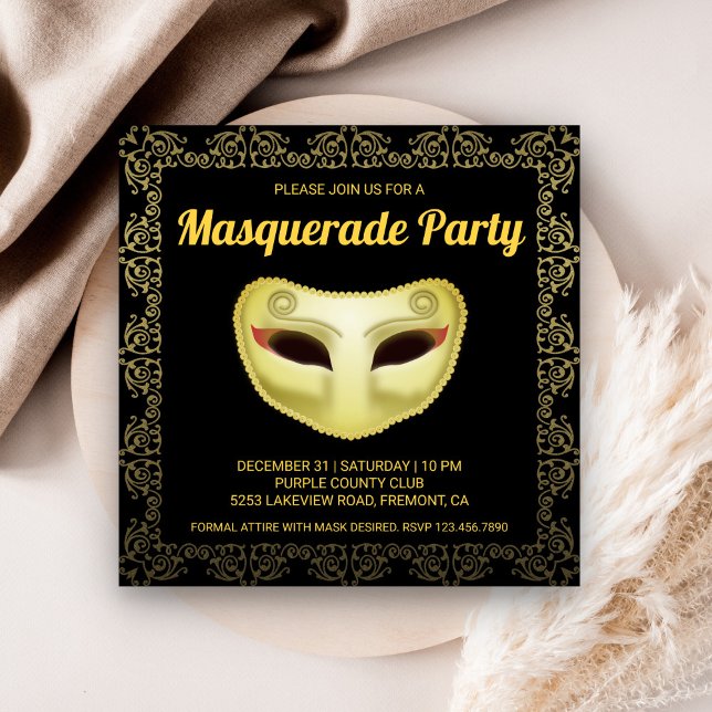 Elegante Black Gold Masquerade Party Einladung (Von Creator hochgeladen)