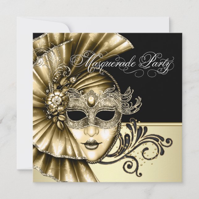Elegante Black Gold Masquerade Party Einladungen (Vorderseite)