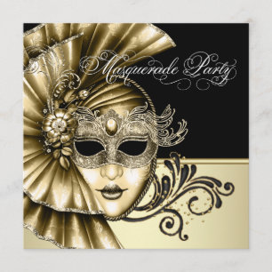 Elegante Black Gold Masquerade Party Einladungen