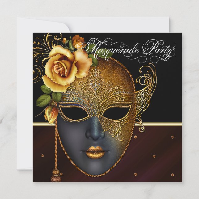 Elegante Black Gold Masquerade Party Einladungen (Vorderseite)