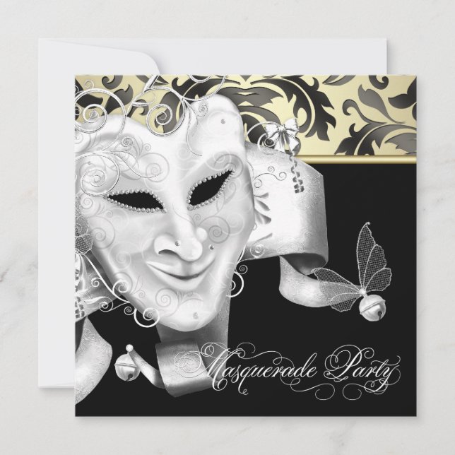 Elegante Black Gold Masquerade Party Einladungen (Vorderseite)