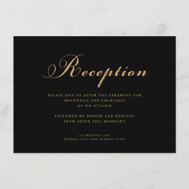 Elegante Black Gold Moderne Hochzeitsempfehlung Begleitkarte (Vorderseite)