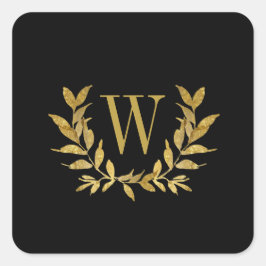 Elegante Black Gold Moderne Monogram Wedding Quadratischer Aufkleber