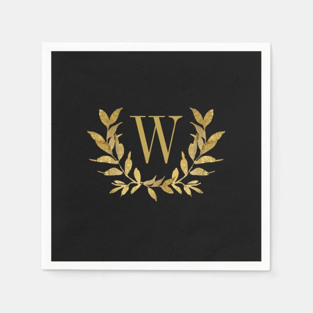 Elegante Black Gold Moderne Monogram Wedding Serviette (Vorderseite)