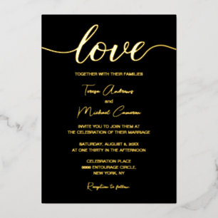 Elegante Black Gold Moderne Typografie Liebe Skrip Folieneinladung