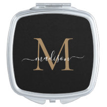 Elegante Black Gold Monogram Feminine Girly Script