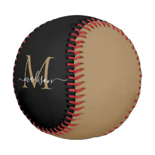 Elegante Black Gold Monogram Feminine Script Name Baseball