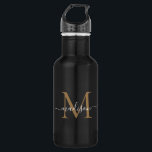 Elegante Black Gold Monogram Feminine Script Name Edelstahlflasche<br><div class="desc">Elegante Black Gold Monogram Feminine Girly Script Name Stainless Steel Water Flasche</div>