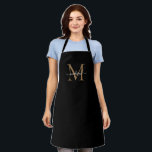 Elegante Black Gold Monogram Girly Feminine Script Schürze<br><div class="desc">Einfache Schwarze Gold Monogram Eleganine Feminine Script-Schürze</div>