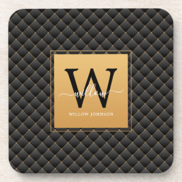 Elegante Black Gold Monogram, Initial Script Moder Getränkeuntersetzer