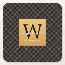 Elegante Black Gold Monogram, Initial Script Moder Rechteckiger Pappuntersetzer