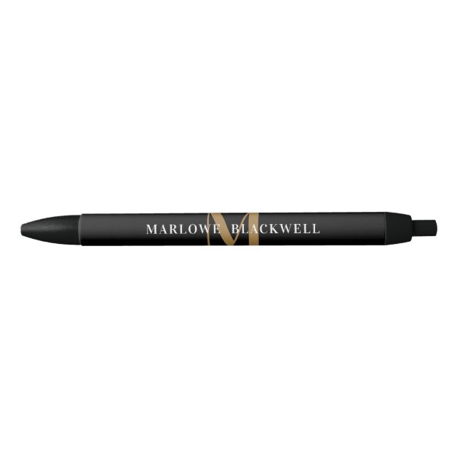 Elegante Black Gold Monogram Name Black Kugelschreiber (Vorderseite)