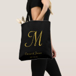 Elegante Black & Gold Monogram Name Bride neu Tasche<br><div class="desc">Elegante Black & Gold Monogram Name Bride Neu gezogener Personalisierter Totbeutel</div>