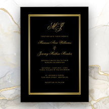 Elegante Black Gold Monogram Script Hochzeit