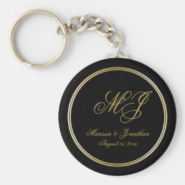 Elegante Black Gold Monogram Script Hochzeit Schlüsselanhänger