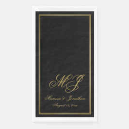 Elegante Black Gold Monogram Script Hochzeit Serviette