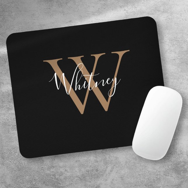 Elegante Black Gold Monogram Script Name Mouse Pad Mousepad (Elegant Black Gold Monogram Script Name Mouse Pad)