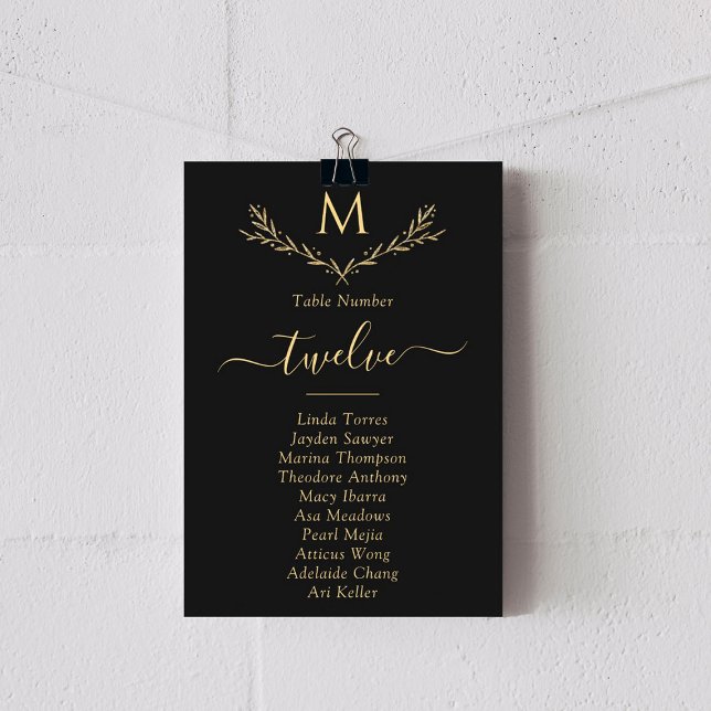 Elegante Black & Gold Monogram Wreath Wedding Card Einladung (Von Creator hochgeladen)