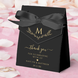 Elegante Black & Gold Monogram Wreath Wedding Geschenkschachtel