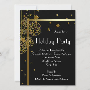 Elégante Black Gold Noël Party Invitations